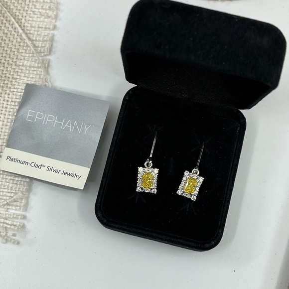 Epiphany Diamonique Yellow Stone Lever-Back Earrings – Vintage Sparkling Beauty - Picture 8 of 16